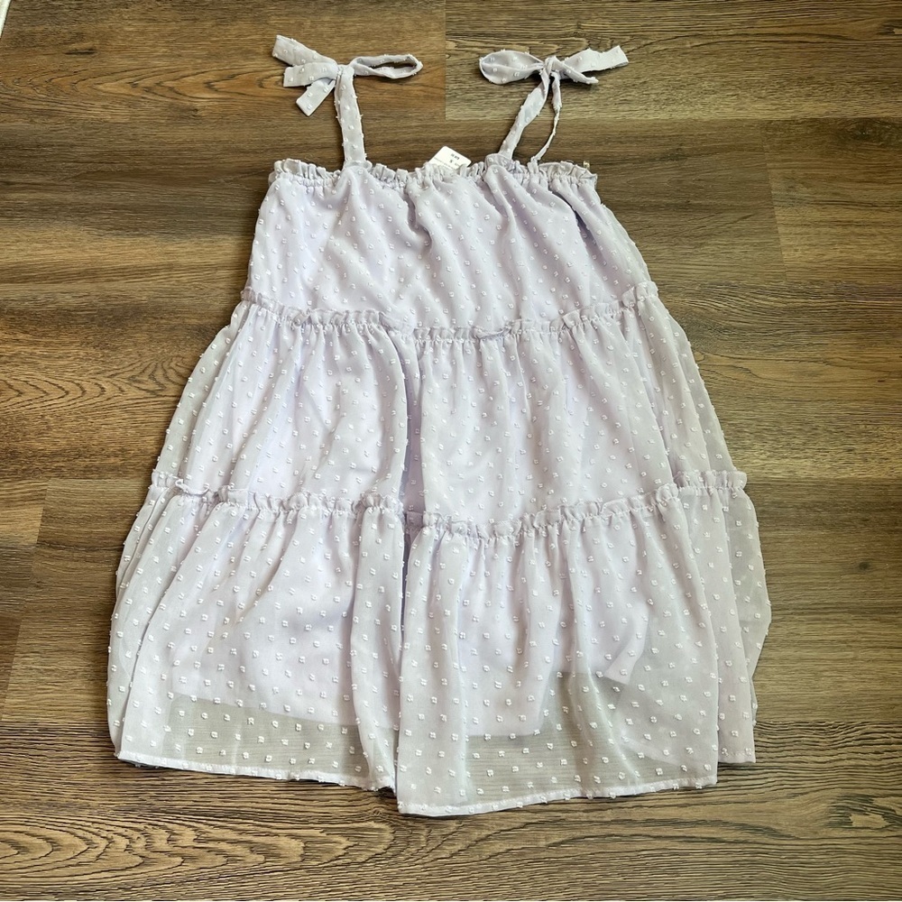 NWT Windsor Swiss Dot Tiered Babydoll Mini Dress Lavender Tie Strap Ruffle Small - Picture 3 of 6